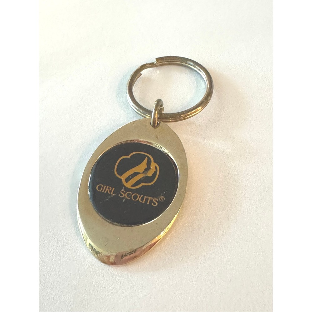 Vintage‎ Girl Scouts Solid Brass Oval Keychain Ring Souvenir Collectible